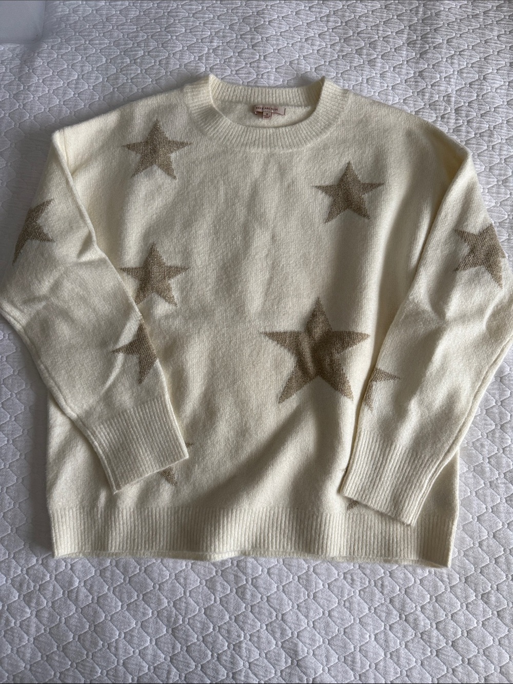 Skies Are Blue Cream Sweater with Taupe Star Motif